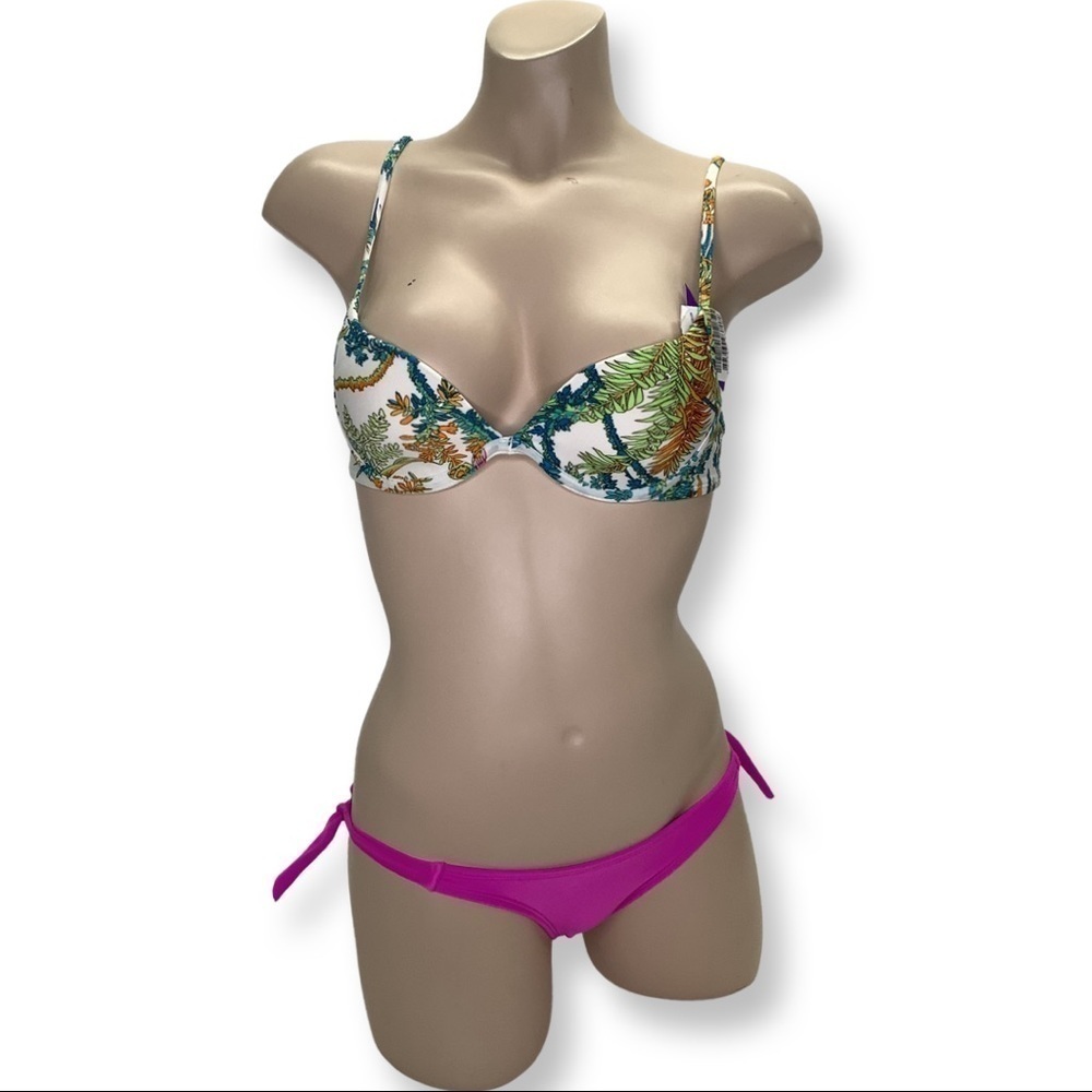 Recco Size Large Brazilian Tropical Underwire Top & Side Ties Bikini Bottom. New